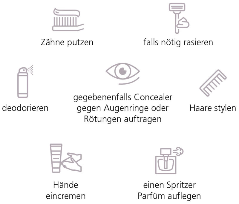 Bräutigam Styling - Ein einfaches grafisches Design aus Symbolen, die die Schritte in der Schönheitsroutine darstellen