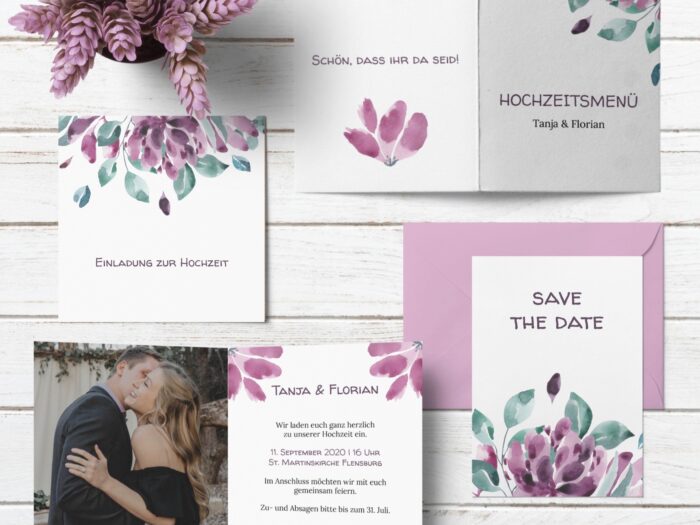 Moderne Menükarten für die Hochzeit