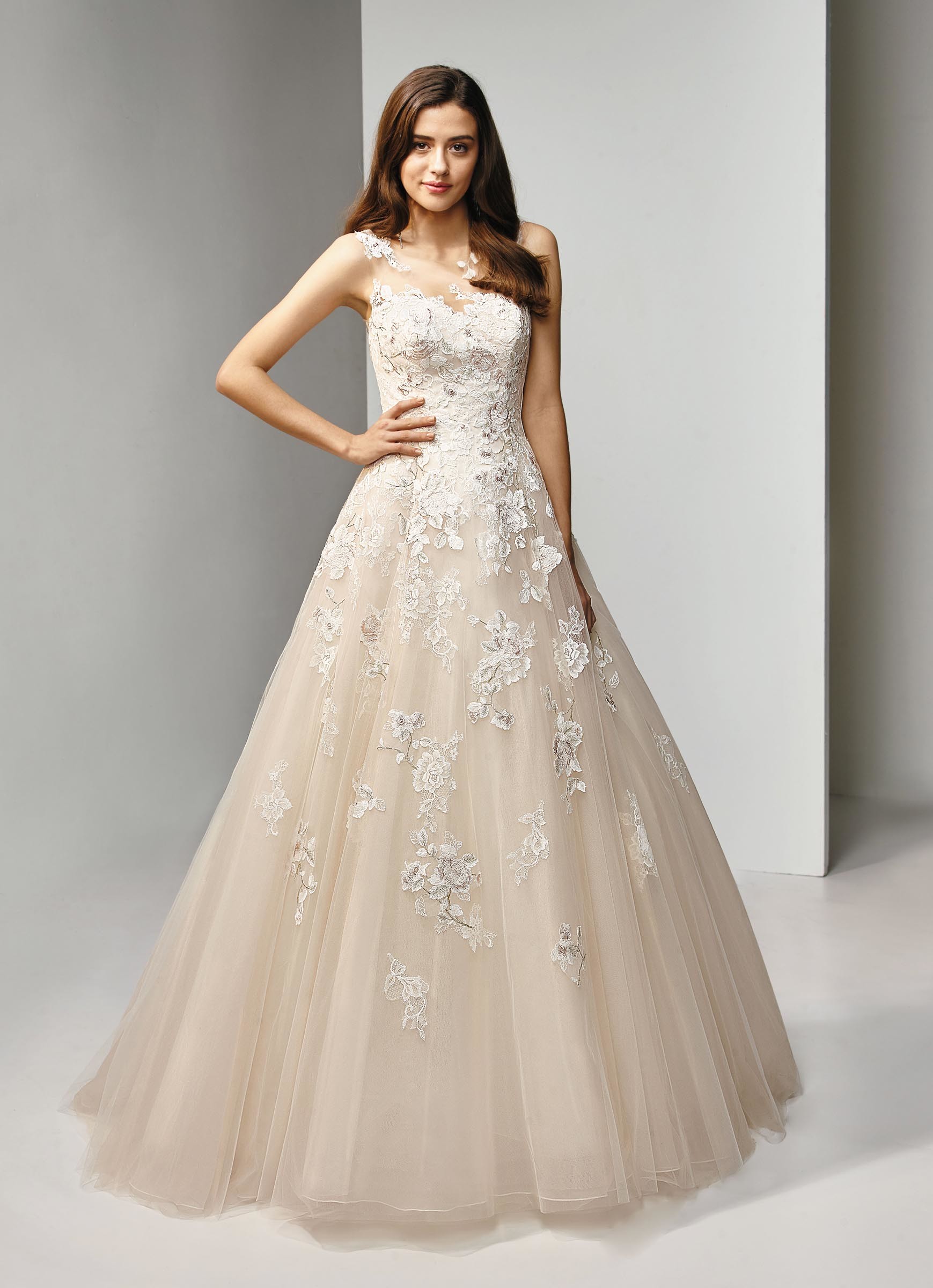 Brautkleid mit Spitze, Tattoo-Effekt, im Prinzessschnitt und in Blush von Beautiful Bridal, Modell BT19-3
