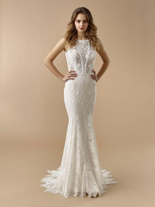 Allover-Spitzenkleid im Fit-and-Flare-Schnitt mit Rücken-Cut-out von Beautiful Bridal, Modell BT 20-22