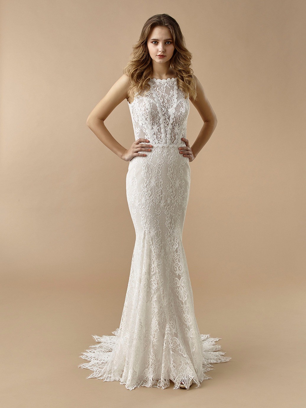 Allover-Spitzenkleid im Fit-and-Flare-Schnitt mit Rücken-Cut-out von Beautiful Bridal, Modell BT 20-22