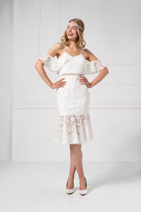 Brautkleid im Charleston-Stil in knieumspielender Länge aus Spitze von Weise Essentials, Modell 338236