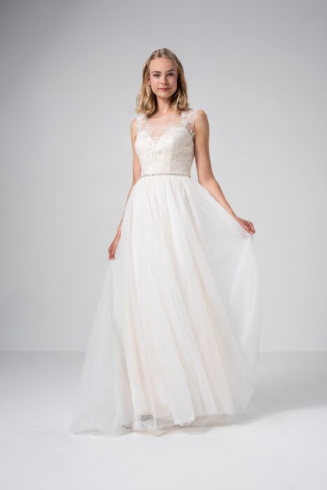 Prinzess-Brautkleid mit Tüllrock, Illusion-Ausschnitt und Strassgürtel von Weise Be The One, Modell 337542