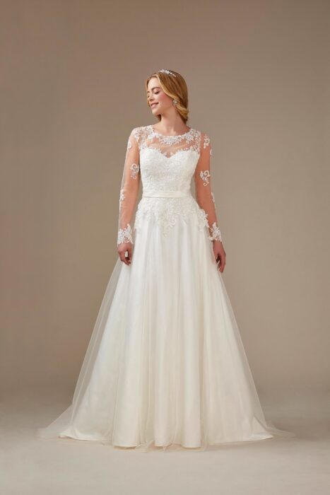 A-Linien-Brautkleid mit langen Ärmeln, Spitze und elegantem Rücken von Weise, Modell 336342