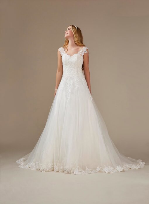 A-Linien-Brautkleid mit Spitze und V-Ausschnitt von Weise, Modell 336452
