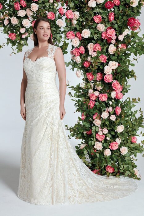 Spitzenbrautkleid im Fit-and-Flare-Schnitt mit Sweetheart-Ausschnitt und Cut-out im Rücken von Sweetheart, Modell 6181