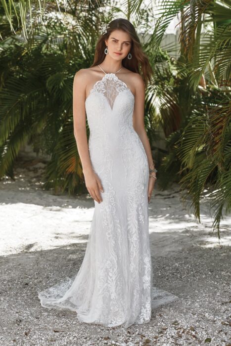 Fit and Flare-Brautkleid mit Spitze und Neckholder von Lillian West, Modell 66044