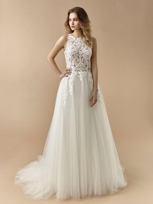 Brautkleid im Prinzess-Stil mit Tüllrock, transparentem Spitzentop, Tattoo-Effekt und raffiniertem Rücken von Beautiful Bridal, Modell BT 20-10