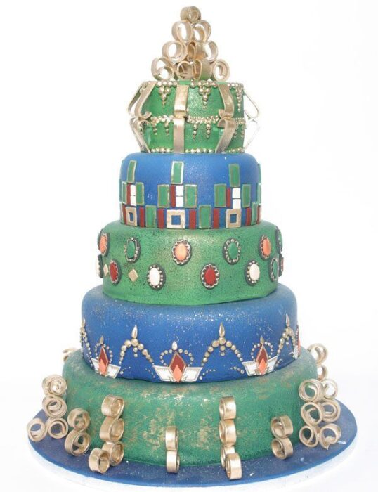 Hochzeitstorte in Grün und Blau