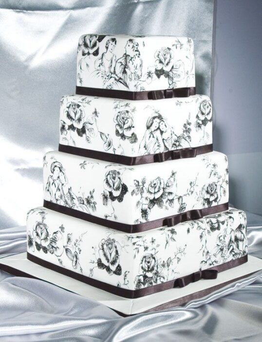 Hochzeitstorte in Schwarz und Weiß